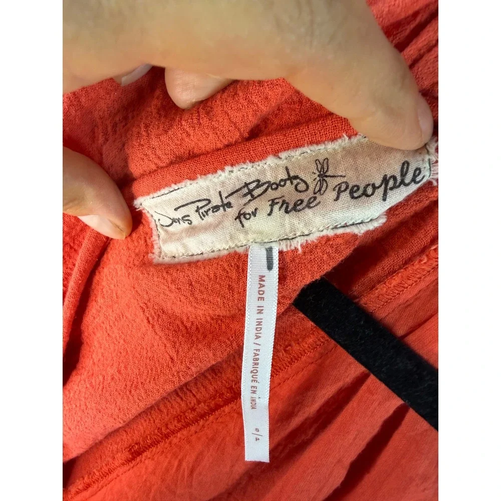 Jen's Pirate Booty for Free People Orange Red Cotton Gauze Tie Back Crop Top S